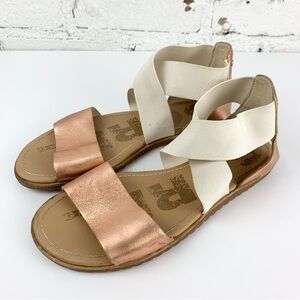 Sorel Ella Rose Gold Cream Elastic Ankle Heel Strap Sandals 7